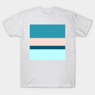 A fine combination of Oxford Blue, Blue Sapphire, Sea, Pale Cyan and Champagne Pink stripes. T-Shirt